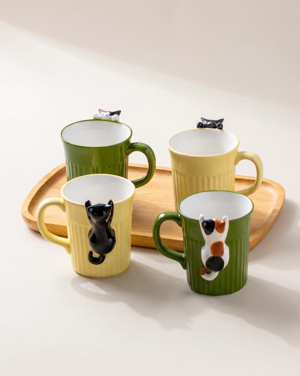 Cat Hanging On Ceramic Mugs