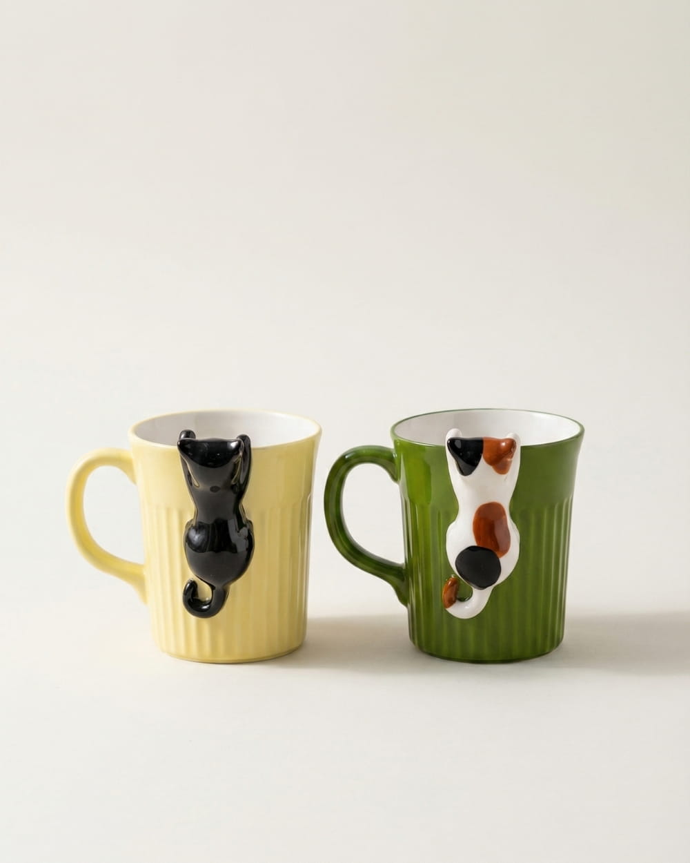 Cat Hanging On Ceramic Mugs