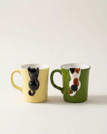Cat Hanging On Ceramic Mugs