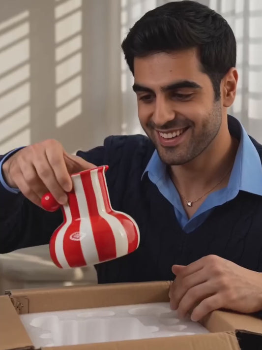Striped Ceramic Bulbous Vase